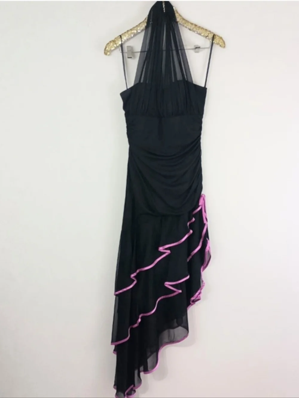 Vintage Y2K 2000s Blondie Nites Juniors Black Halter Prom Dress Ruffles - Picture 3 of 9